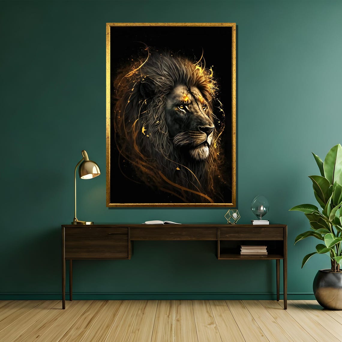 Majestic Black Lion Emerging From Golden Light On Black Poster - Image 5