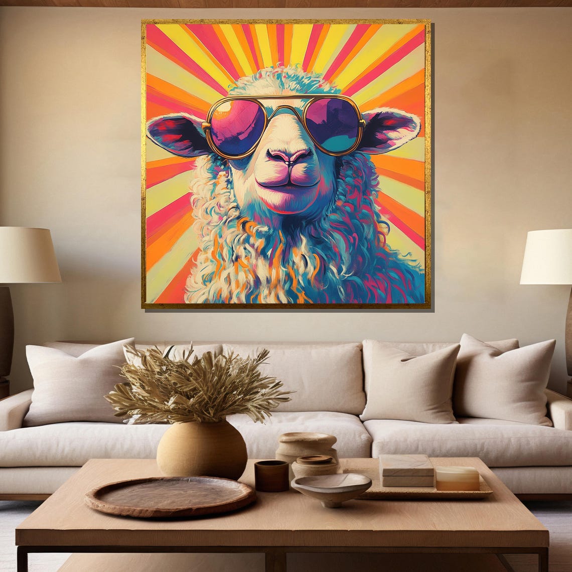 Retro Sheep in Sunglasses Over a Psychedelic Sunburst Poster - Image 5