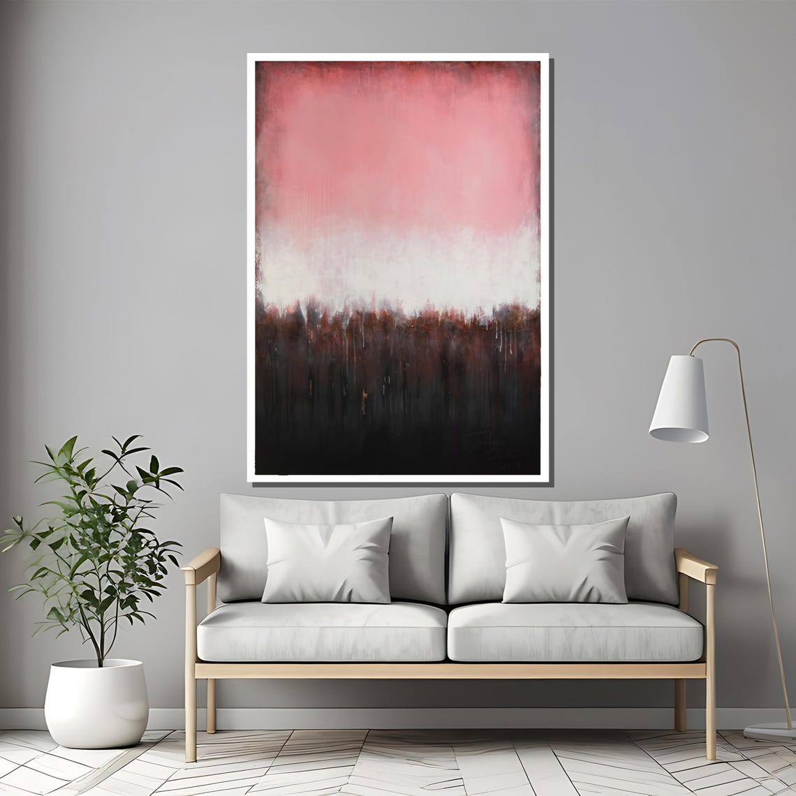 Blush And Charcoal Abstract Painting Modern Home Decor Art Gift With Soft Pink And Bold Black Tones - Image 2