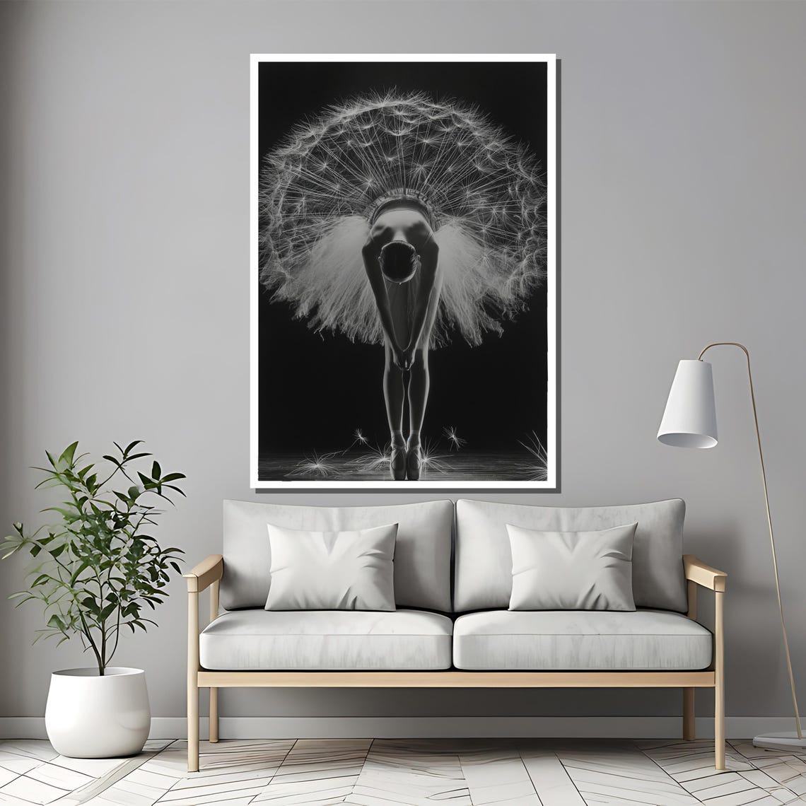 Bowing Ballerina With Dandelion Seed Halo Elegant Black Art Poster - Image 2