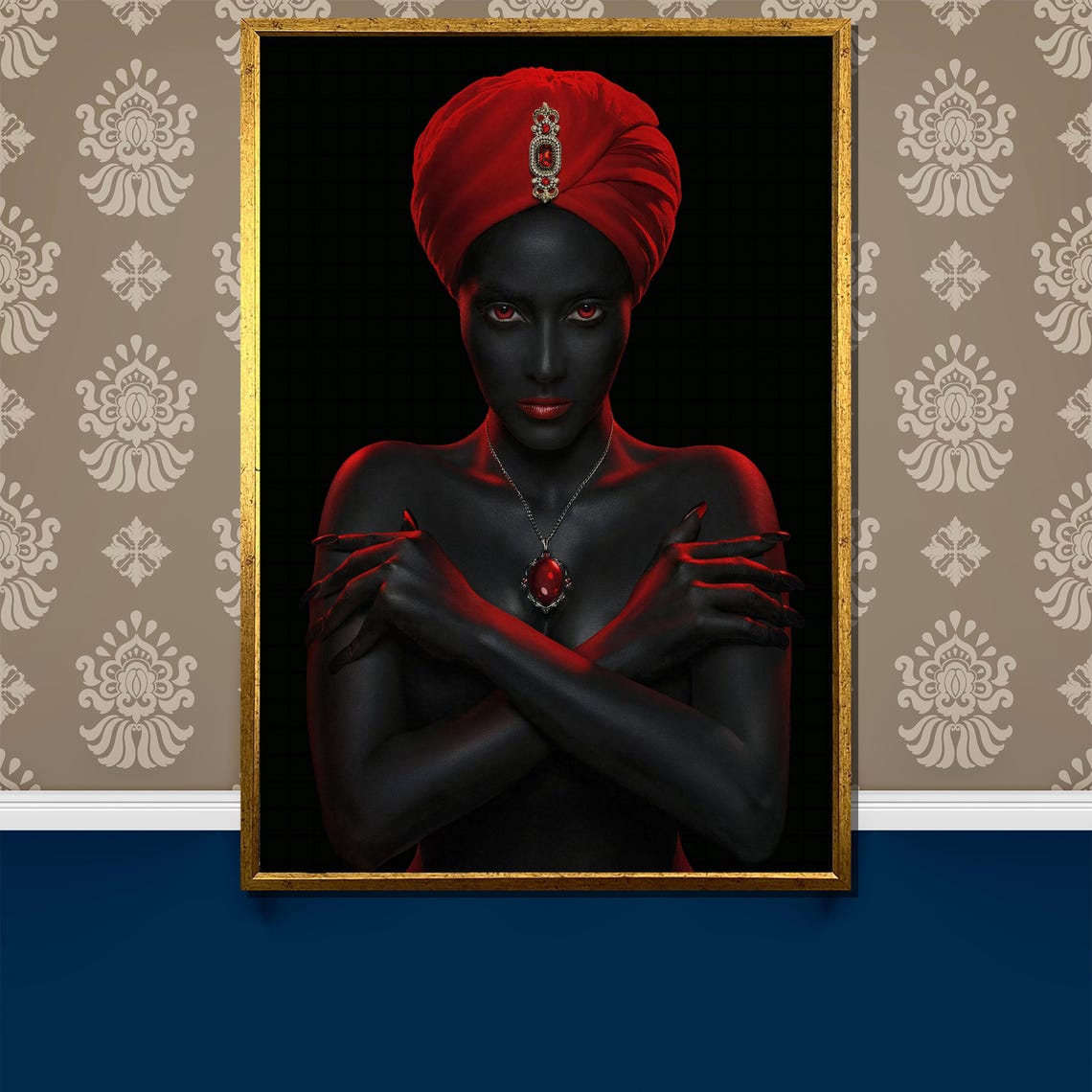 Mysterious Dark Woman In Red Turban With Jewel Gothic Art Poster