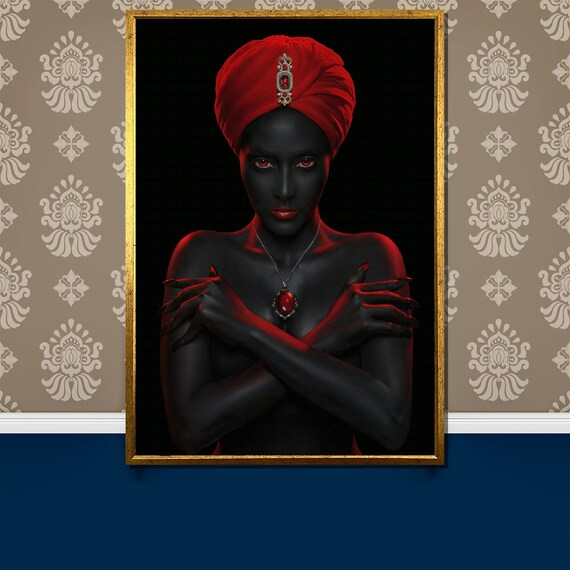 Mysterious Dark Woman In Red Turban With Jewel Gothic Art Poster