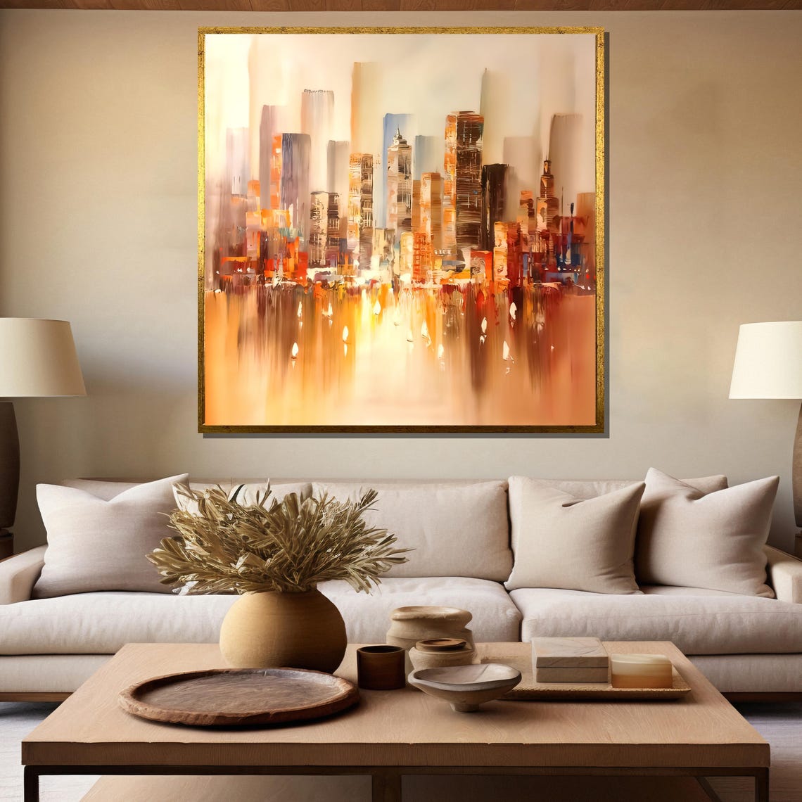 Abstract City Skyline Sunset Gold Textured Modern Urban Poster - Image 5