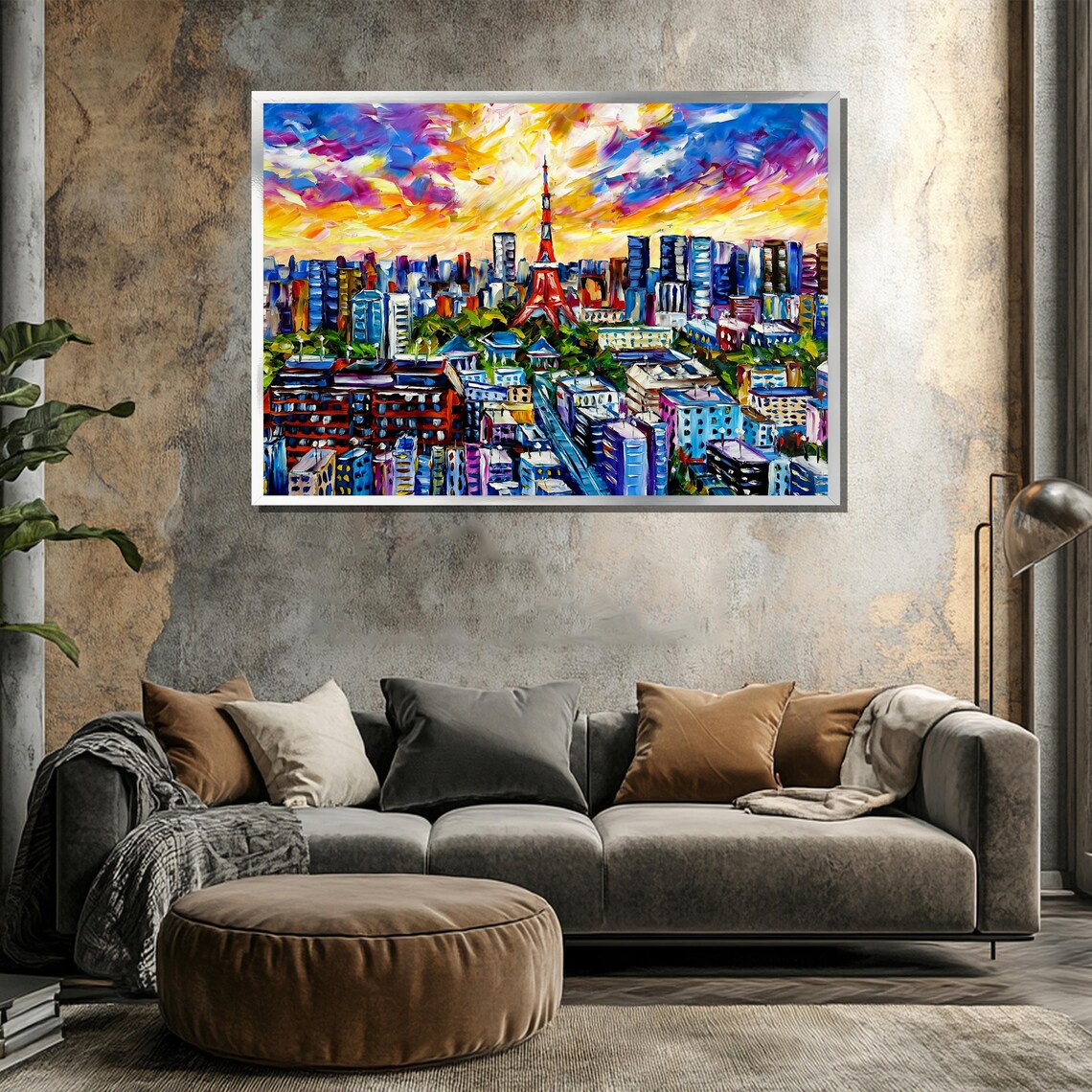 Tokyo Tower at Sunset Colorful City Skyline Japan Painting Poster - Image 3