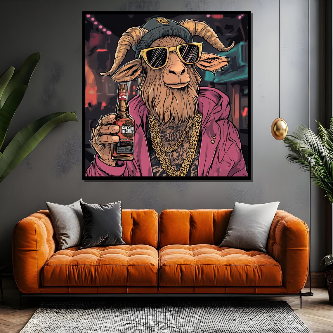 Hip Hop Goat in Sunglasses Holding a Bottle at a Party Poster - Image 4