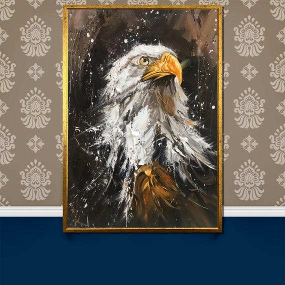 Majestic Eagle Painting Bold Wildlife Art With Fierce Expression And Textured Details Inspiring Gift For Nature Lovers