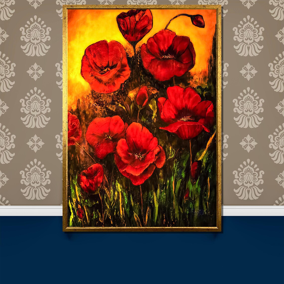 Vivid Red Poppies At Sunset Golden Impressionist Garden Poster