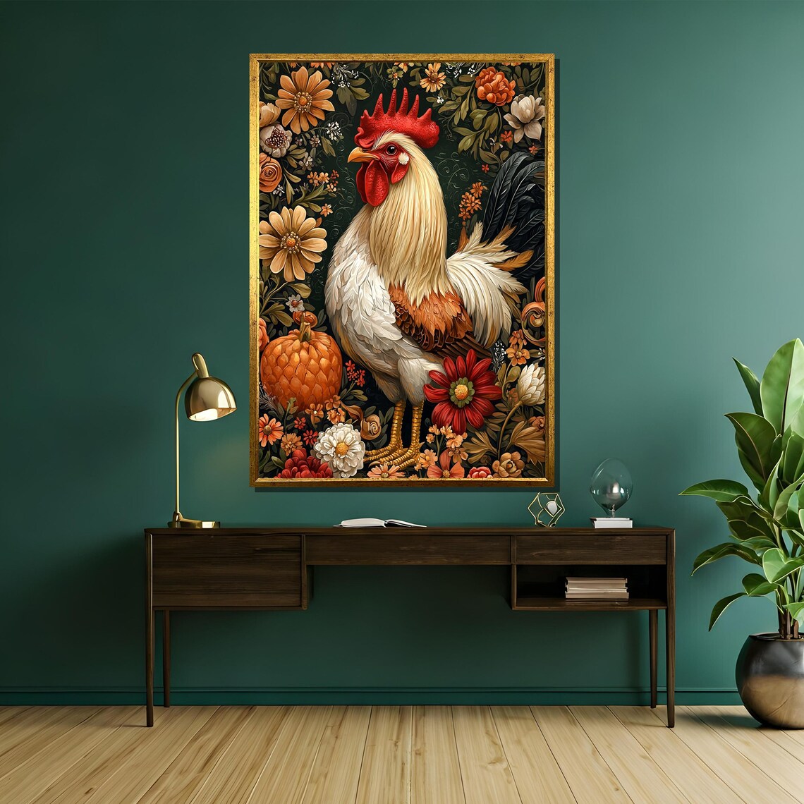 Rustic Rooster With Autumn Flowers Pumpkin Farmhouse Art Poster - Image 5