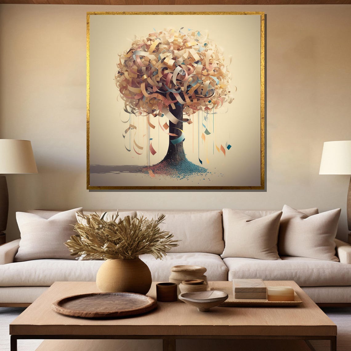 Whimsical Ribbon Confetti Tree On Cream Background Art Poster - Image 5