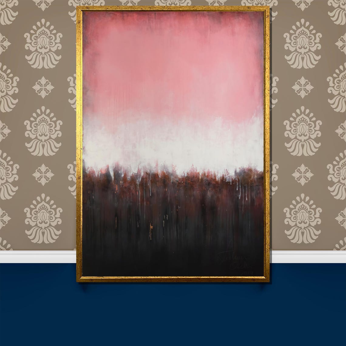 Blush Pink and Charcoal Abstract Modern Minimalist Art Poster