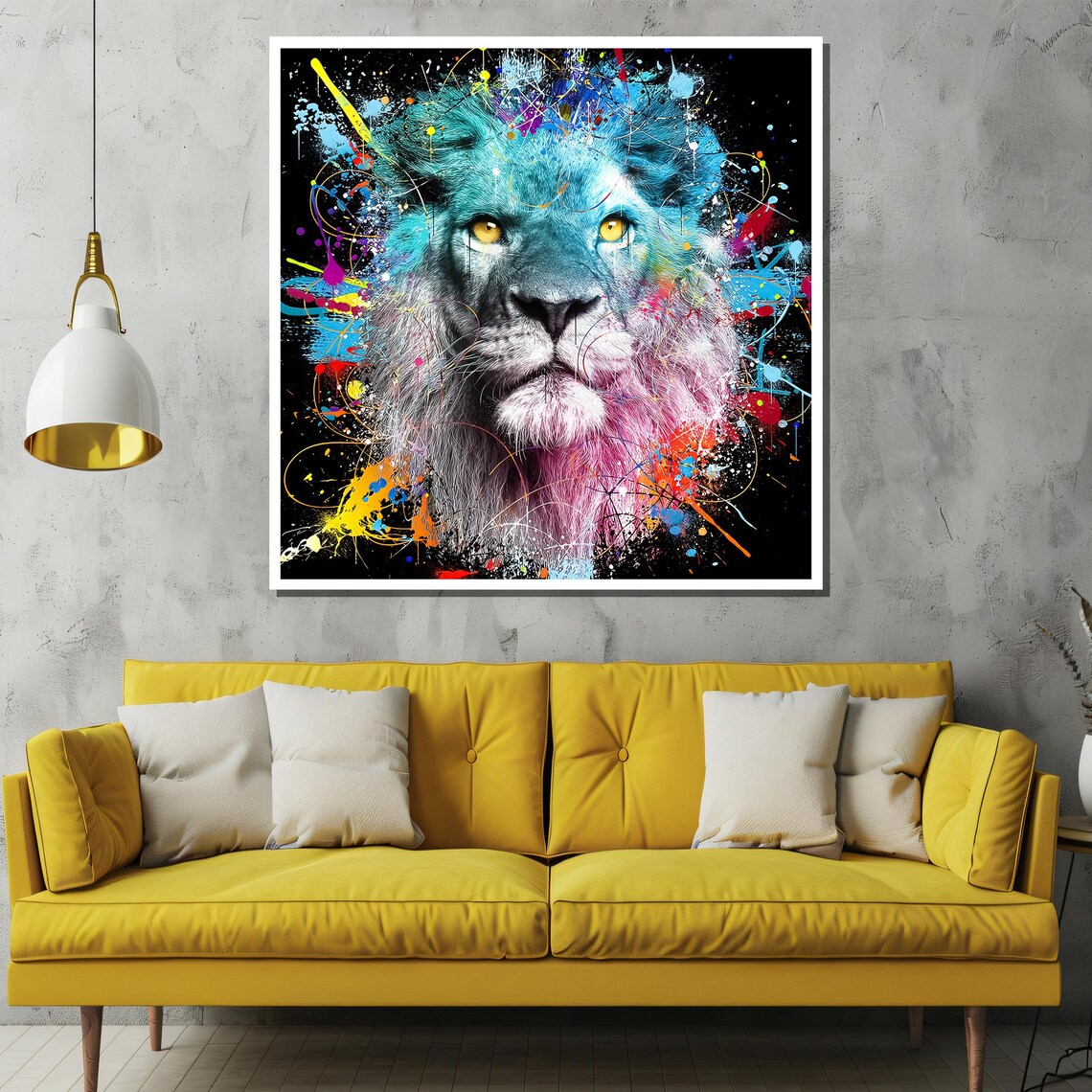 Colorful Lion Portrait With Paint Splatter Wild Animal Poster - Image 2