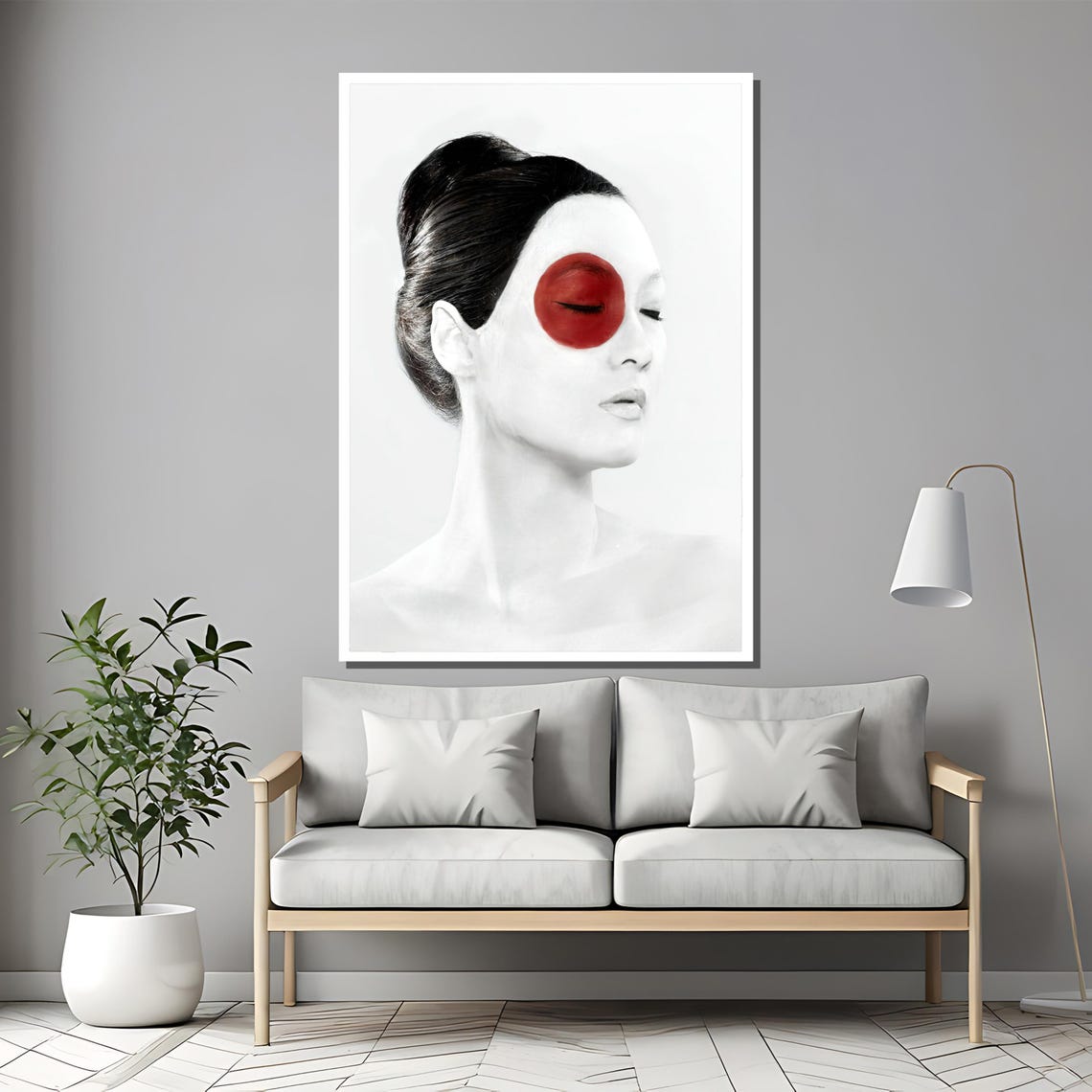 Minimalist Black And White Portrait Red Circle Eye Closed Poster - Image 2