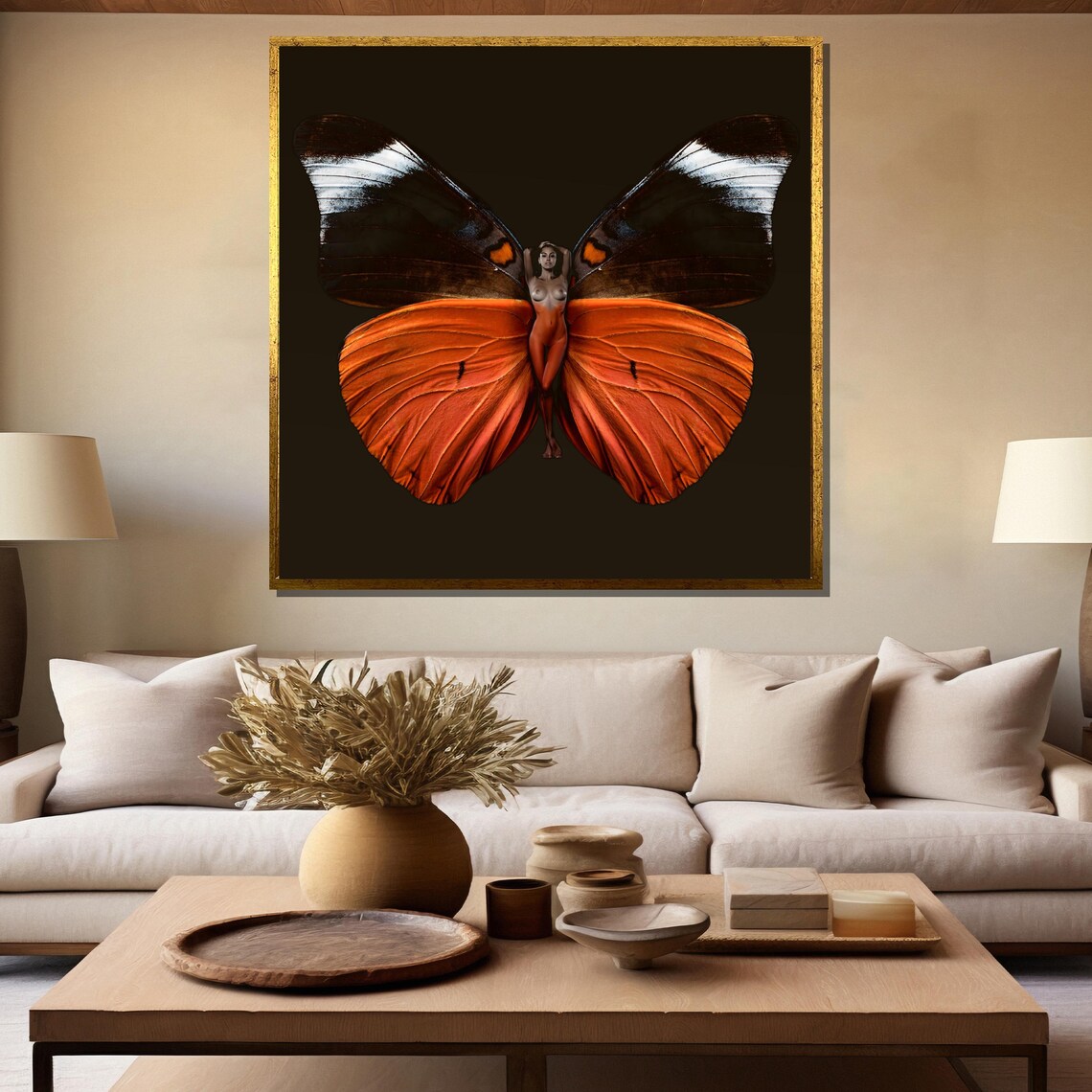 Surreal Orange Butterfly Woman Figure with Dark Fantasy Art Poster - Image 5