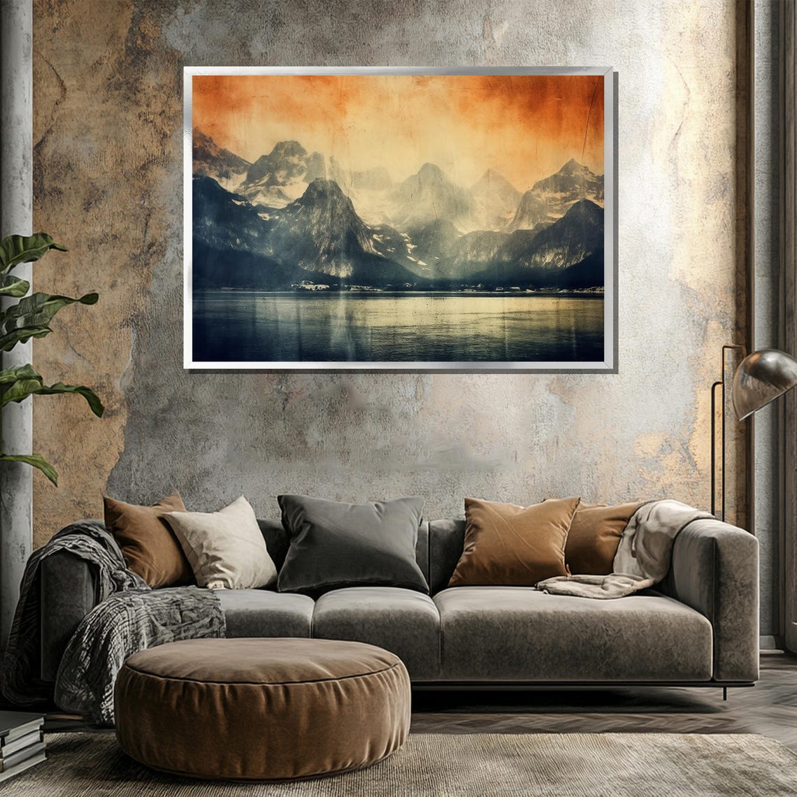 Vintage Mountain Landscape Painting Rustic Wall Art Gift With Warm Sepia Tones For Nature And Retro Decor Lovers - Image 3