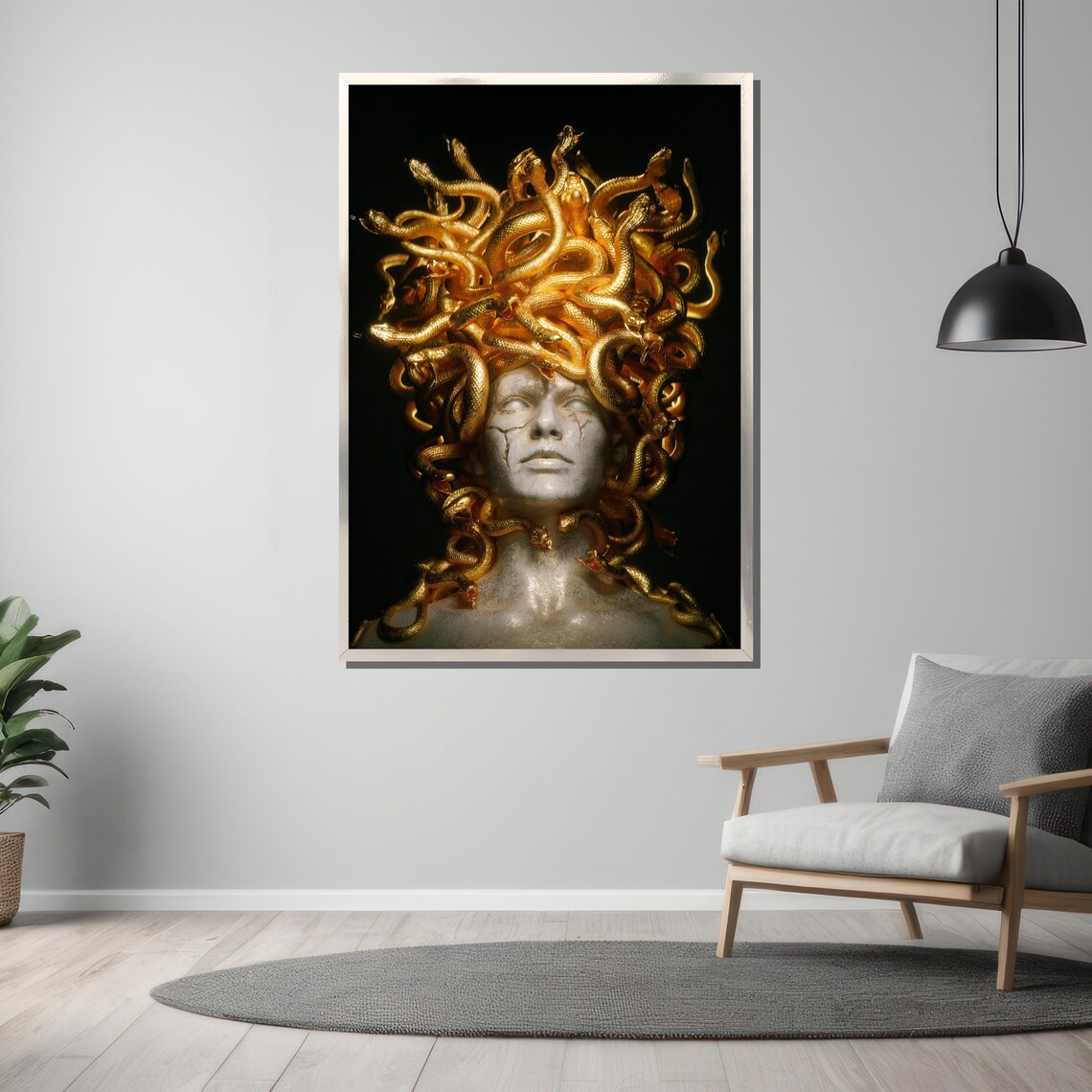 Golden Medusa Mythology Sculpture With Gold Serpent Hair Poster - Image 3