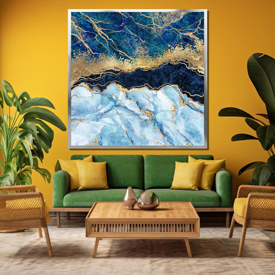 Sapphire Blue Gold Vein Ice Marble Luxury Abstract Painting Poster - Image 4