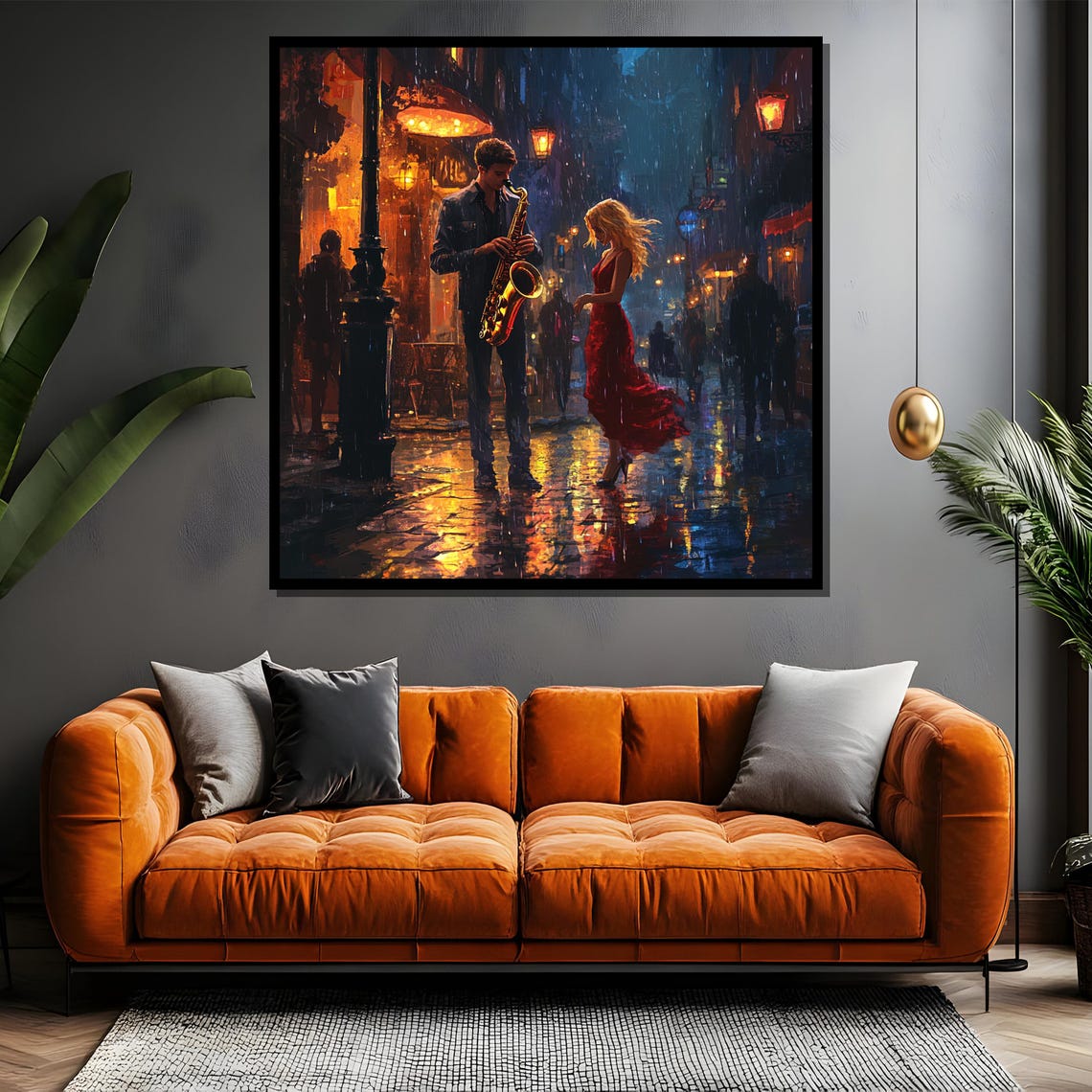 Moonlit Saxophone Serenade Rainy Street Night Romantic Jazz Poster - Image 4