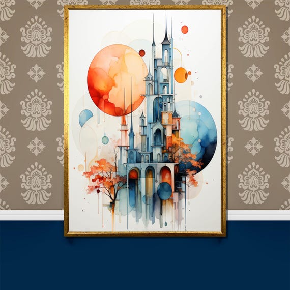 Whimsical Abstract Castle Painting Dreamy Fantasy Wall Art Unique Gift For Imagination And Art Lovers