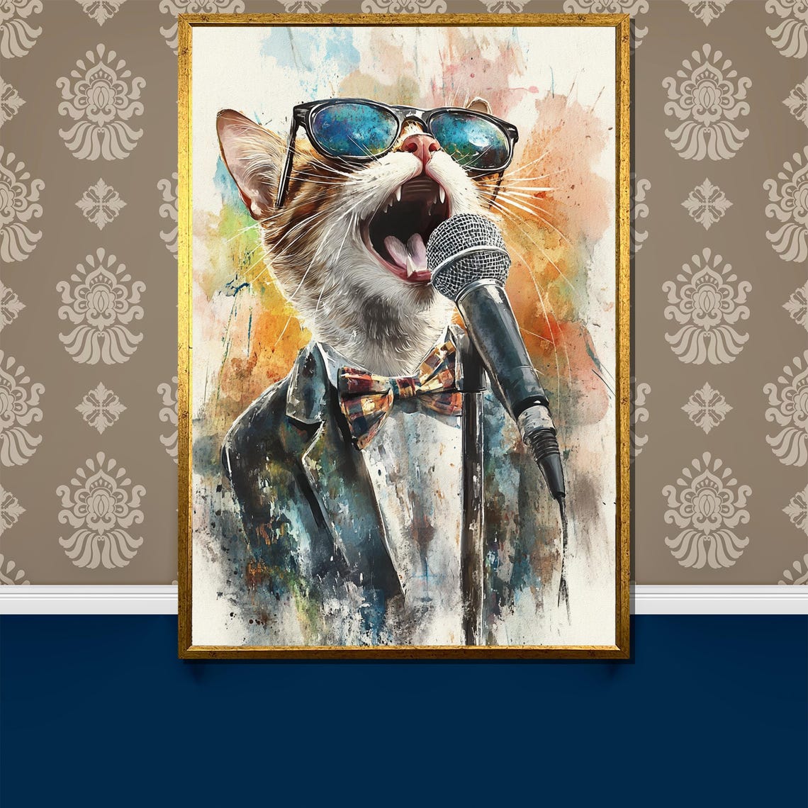 Cool Crooner Cat in Sunglasses Singing Jazz Into a Microphone Poster