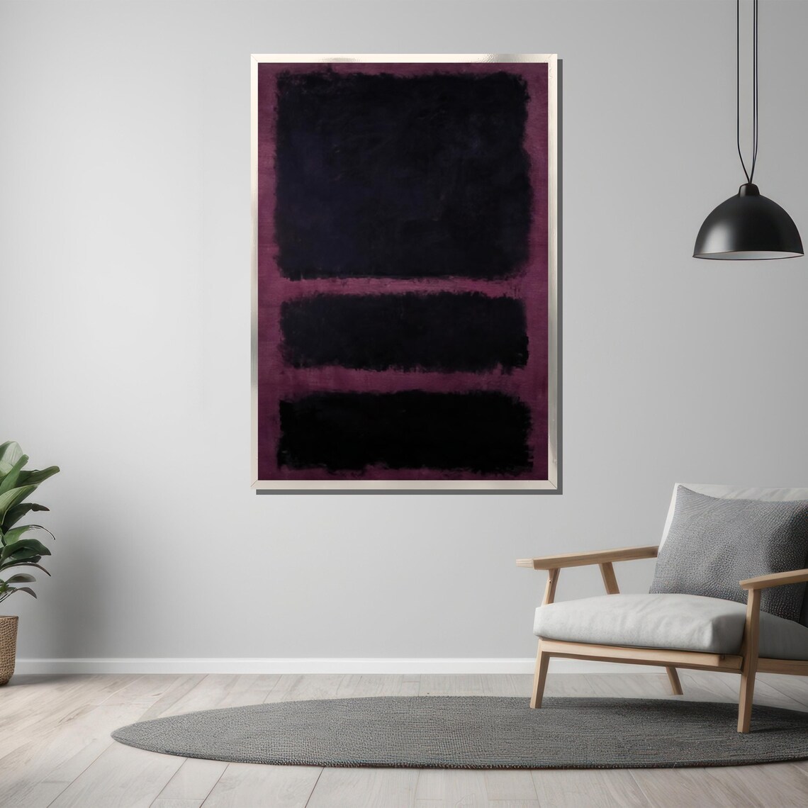 Rothko-Style Dark Plum Black Banded Color-Field Abstract Poster - Image 3