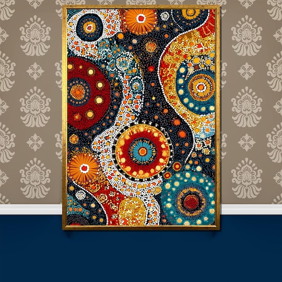 Aboriginal Dot Art Painting Vibrant Indigenous Wall Decor Colorful Tribal Pattern Artwork Unique Gift For Art Lovers