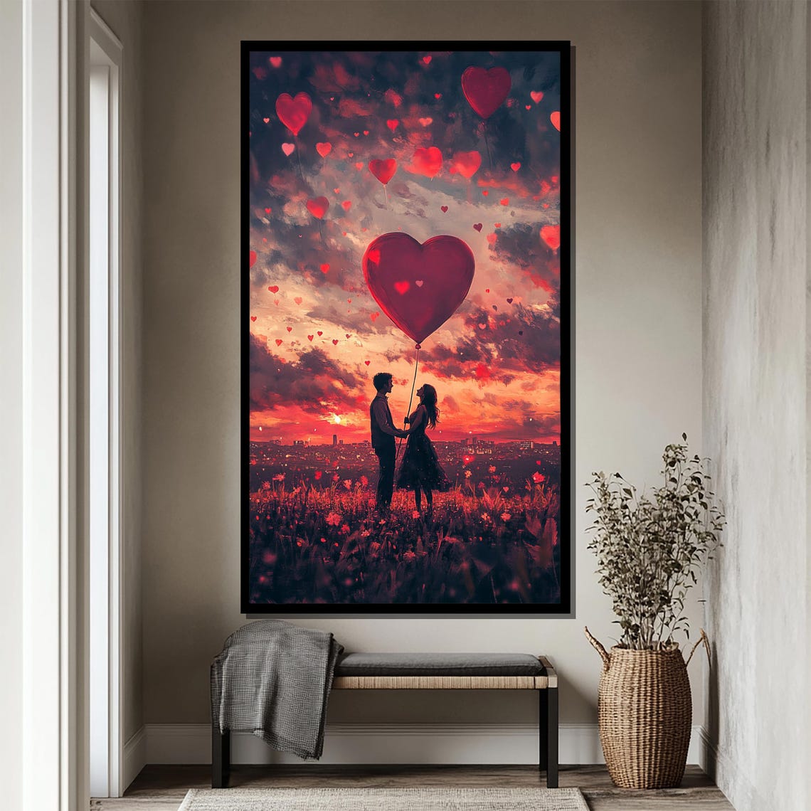 Forever Yours Couple With a Heart Balloon in the Sunset Sky Poster - Image 4