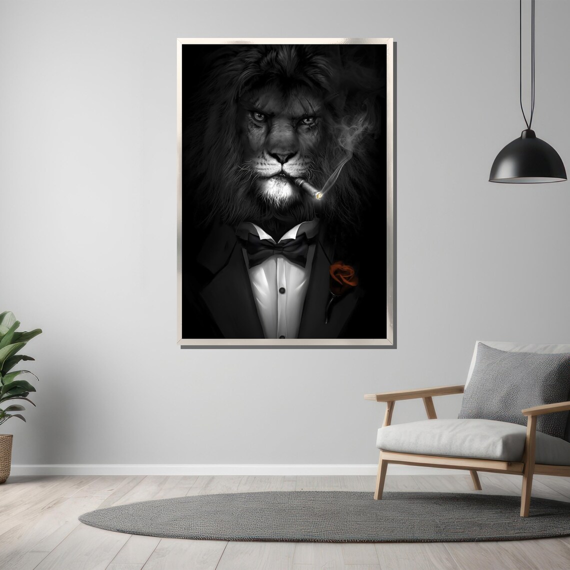 Lion Gangster Tuxedo Cigar Red Rose Funny Animal Artwork Poster - Image 3