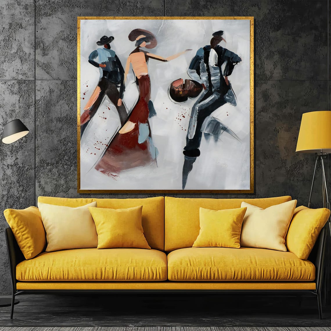 Abstract Faceless Flamenco Dancers With Red Splatter Art Poster