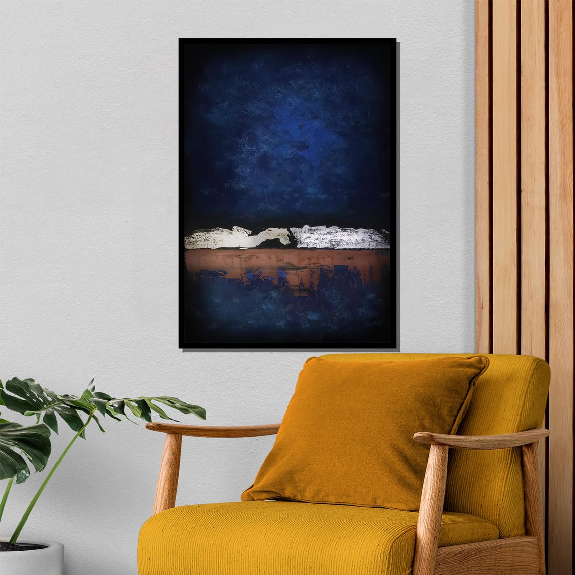Deep Blue Abstract White Horizon Earth Tone Modern Art Poster - Image 4