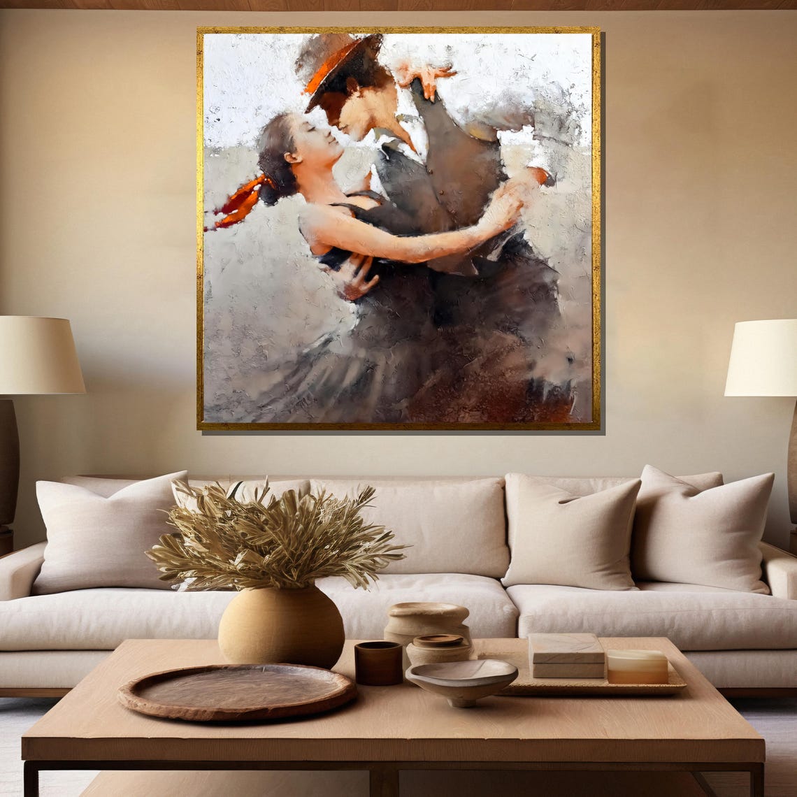 Romantic Close Dance Embrace Couple Textured Grey Art Poster - Image 5