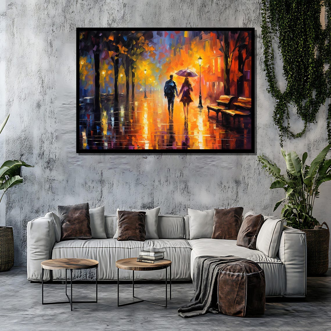 Colorful Rainy Street Couple Stroll Impressionist Joy Art Poster - Image 4