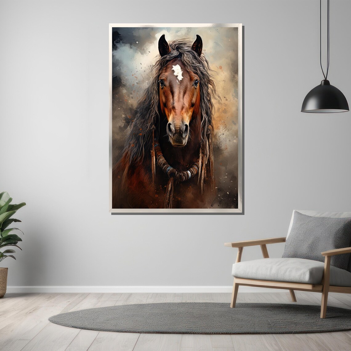 Brown Wild Horse With Long Mane In Rustic Earthy Tones Poster - Image 3