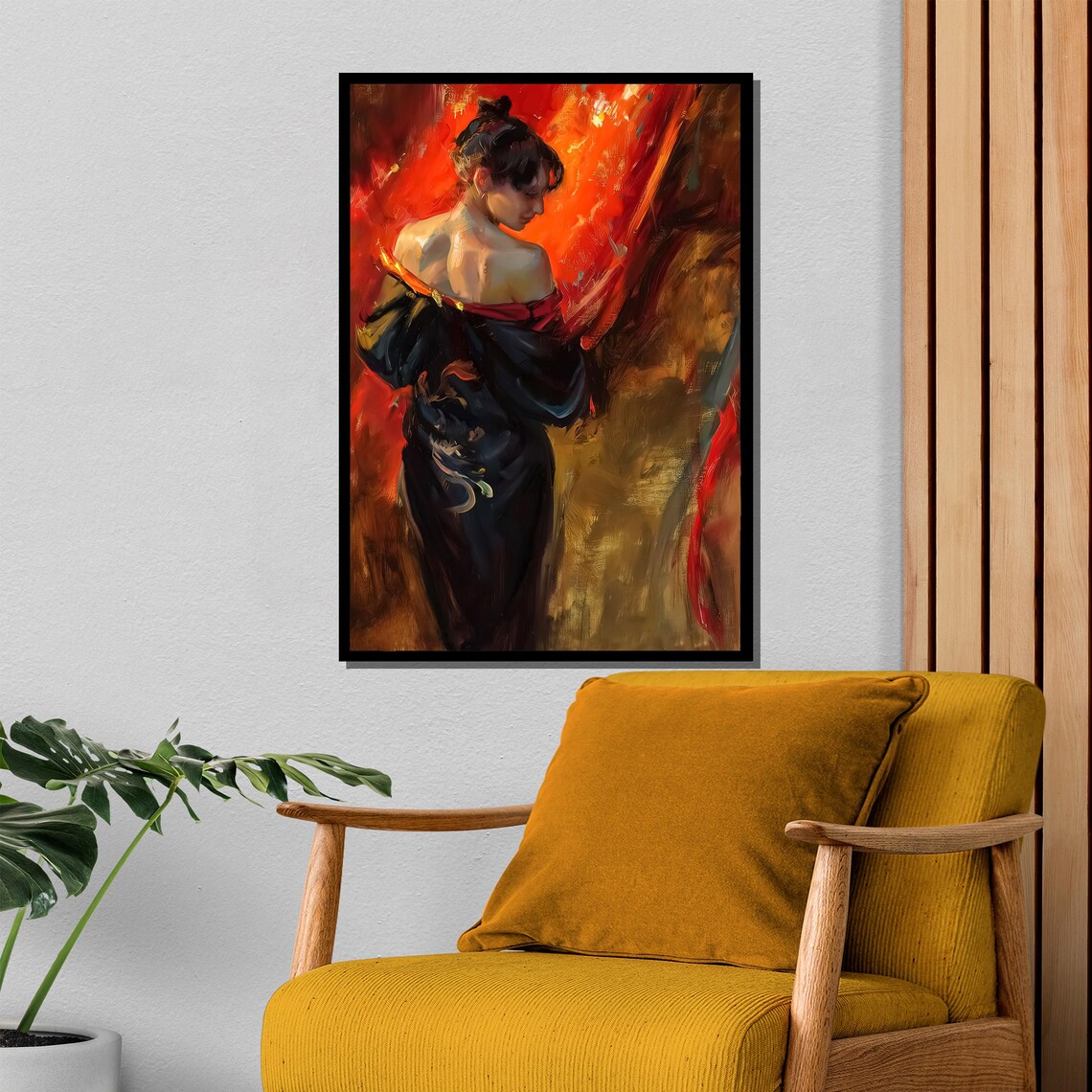 Woman In Red Gown Against Crimson Drapery Classic Art Poster - Image 4