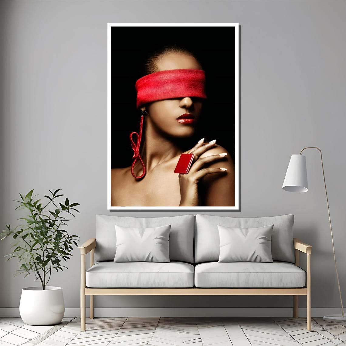 Seductive Red Blindfold Painting Sensual Art Gift Bold And Mysterious Wall Decor For Modern Interiors - Image 2