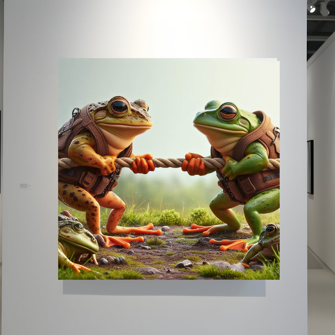 Two Determined Frogs In A Tug Of War Contest Animal Artwork Poster - Image 3