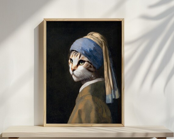Funny Cat Portrait Vintage Parody Art Humorous Tabby Kitten Art Poster