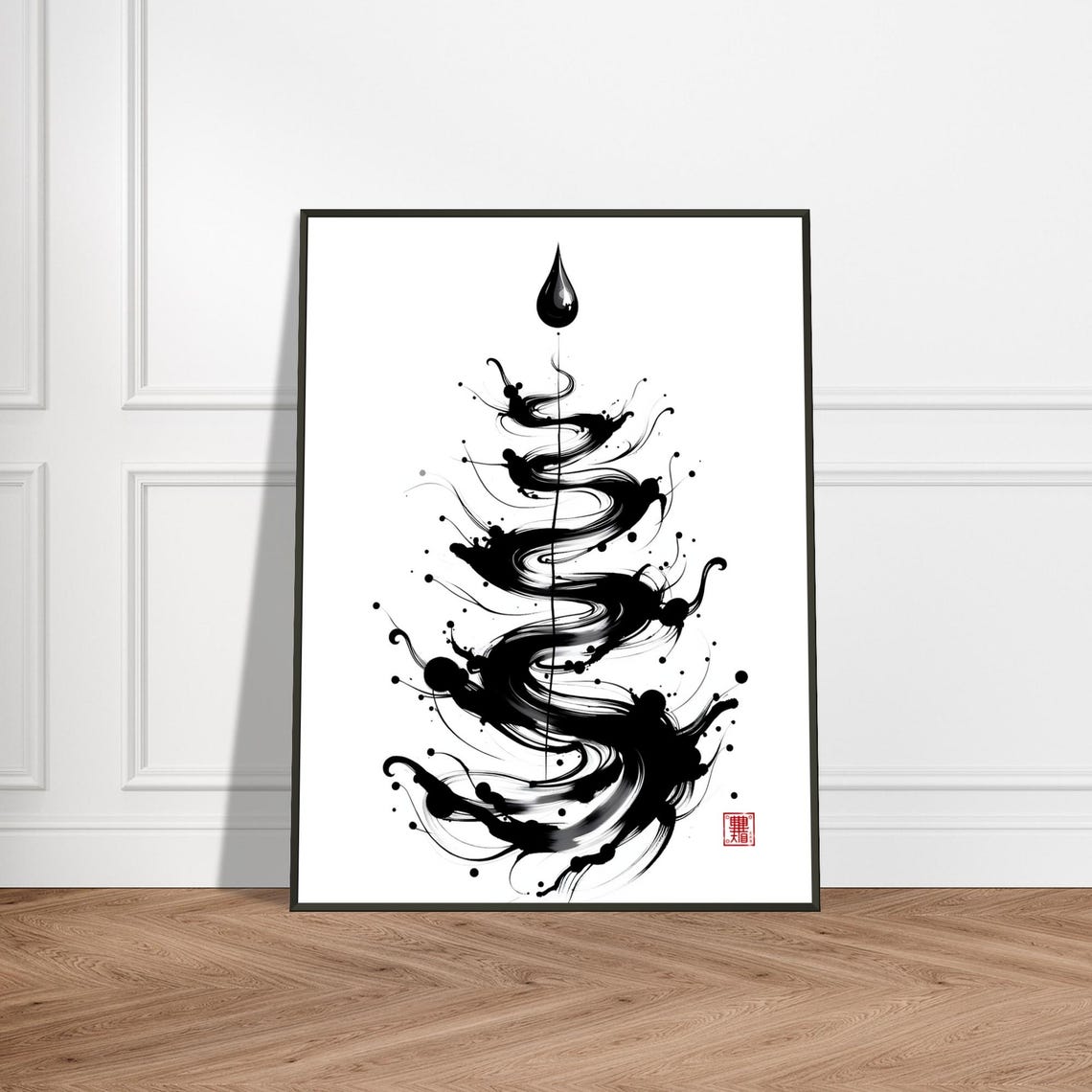 Ink Drop Serpent Flow Japanese Minimalist Abstract Art Poster