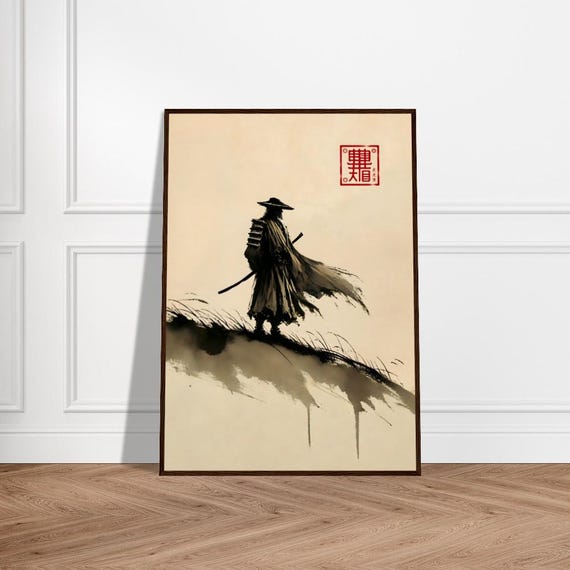 Japanese Samurai Art Poster Minimalist Warrior Wall Decor Museumquality Matte Paper Framed Zen Print Cultural Artwork