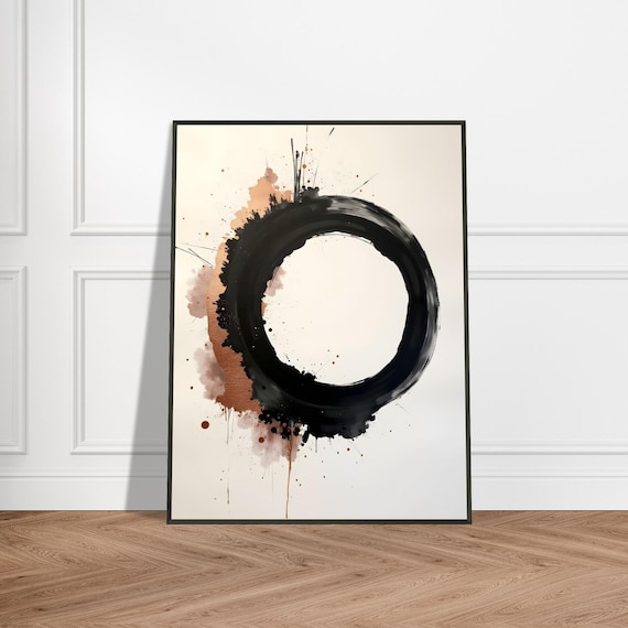 Black Enso Circle With Bronze Splatter Zen Minimalist Ink Art Poster