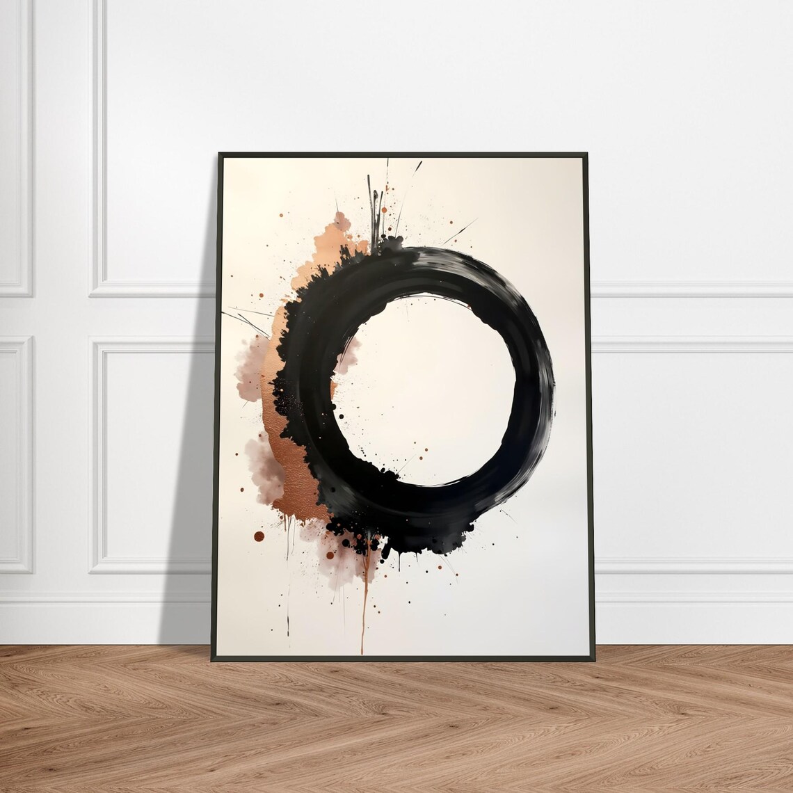 Black Enso Circle With Bronze Splatter Zen Minimalist Ink Art Poster
