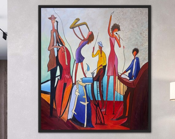 Abstract Cubist Jazz Band Tall Musicians Colorful Painting Poster