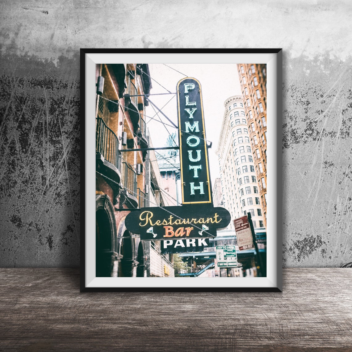 Plymouth Restaurant Bar Vertical Neon Blade Sign Chicago Poster