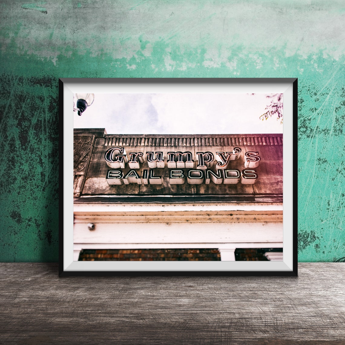 Grumpy's Bail Bonds Vintage Neon Storefront Sign Photography Poster