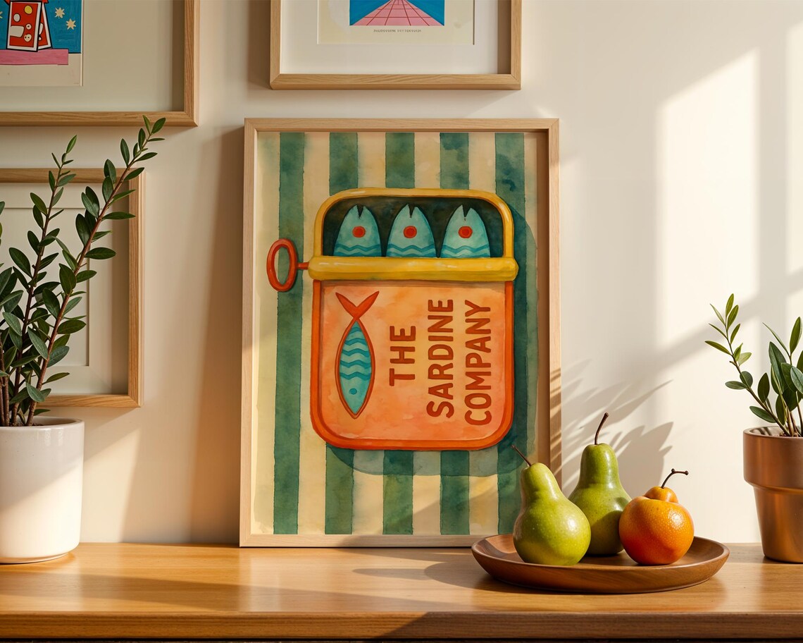The Sardine Company Vintage Fish Can Coastal Kitchen Art Poster
