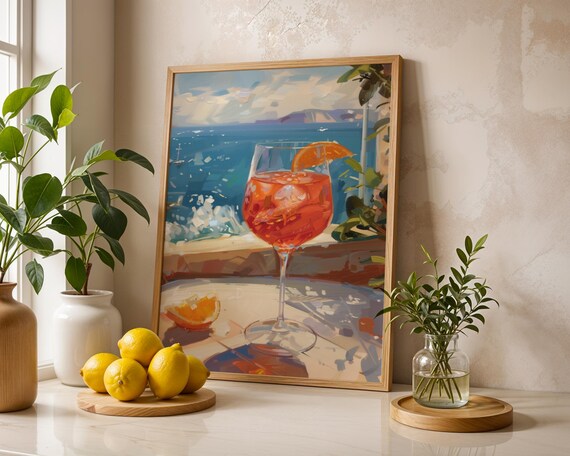 Aperol Spritz Italian Coast Cocktail Blue Sea Summer Drink Wall Art