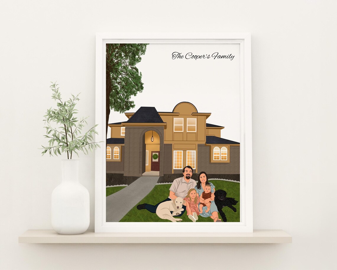 Personalized Family House Portrait Art Print
