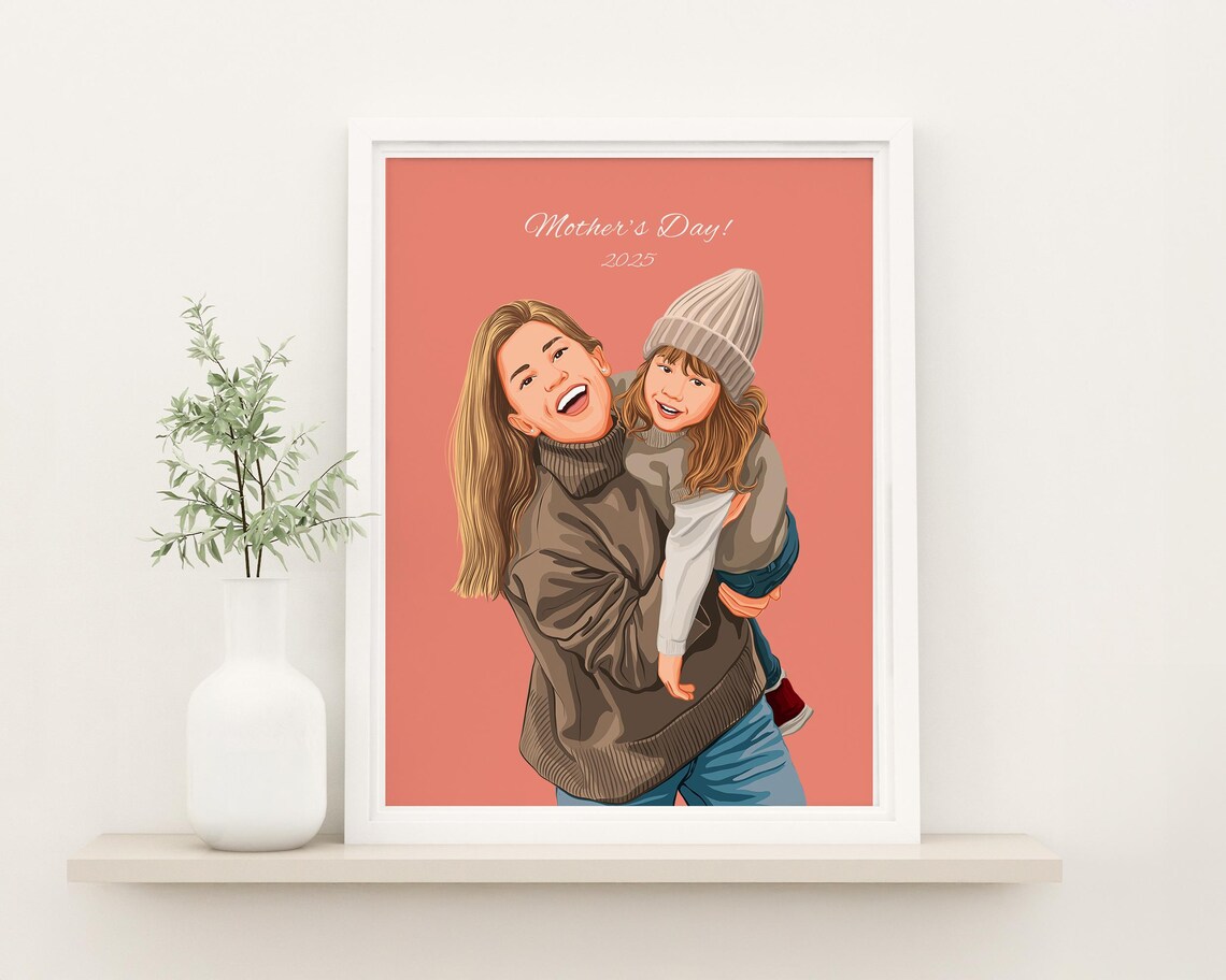 Custom Family Portrait Illustration, Mother's Day Art Print