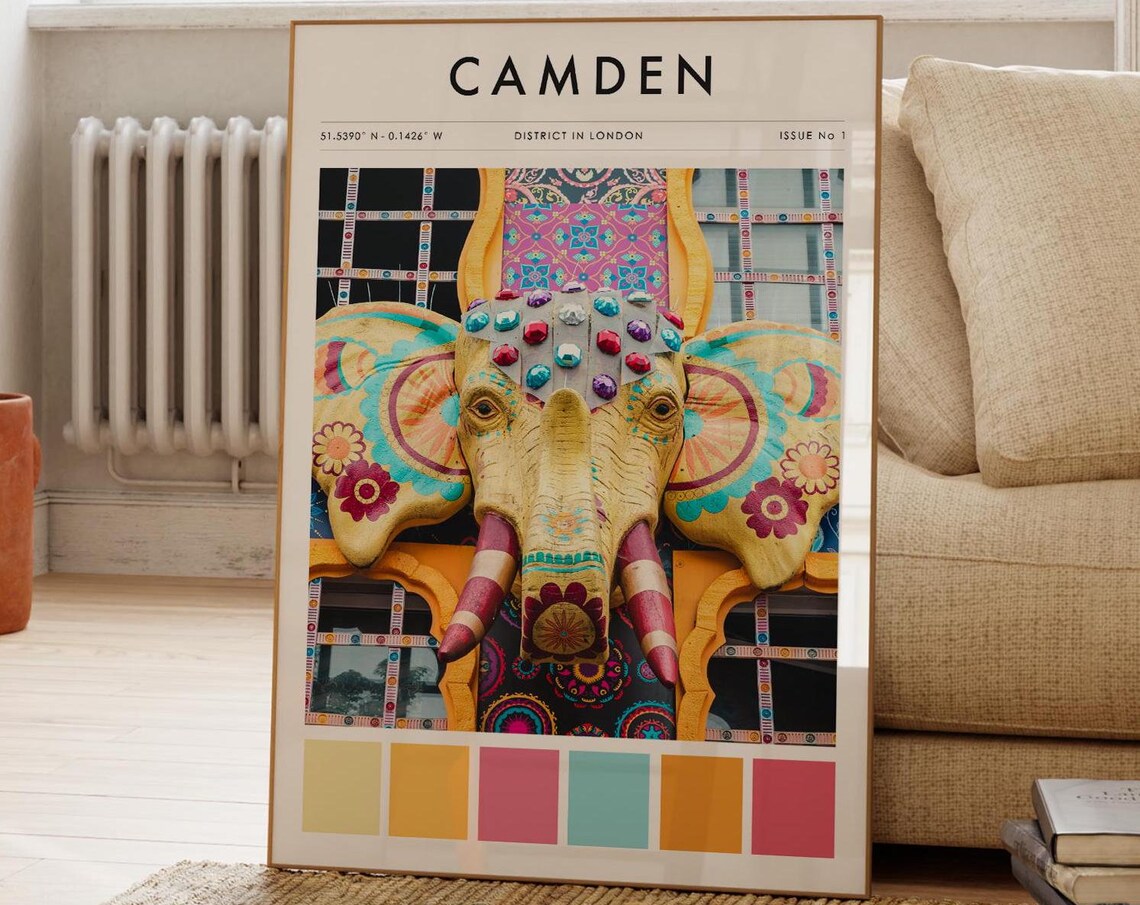 Camden London Colorful Elephant Shop Front Travel Photo Poster