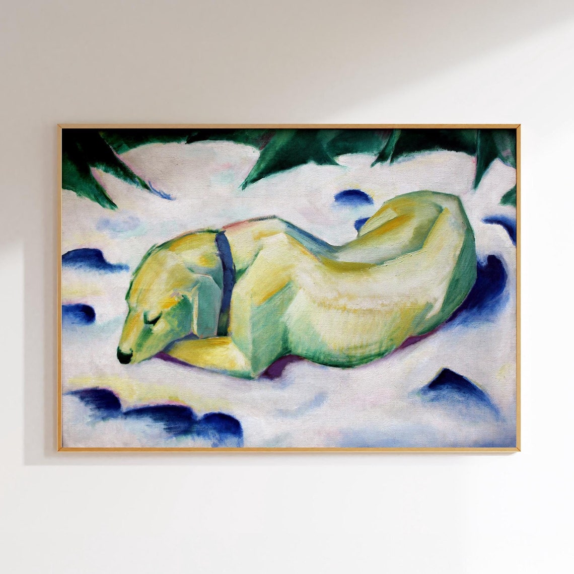 Franz Marc Style Sleeping Dog In Blue Snow Expressionist Art Print