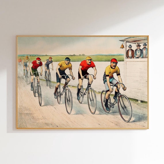 Vintage Cycling Art Red Hot Finish 1800s Wall Decor Vintage Painting Cycling Wall Art